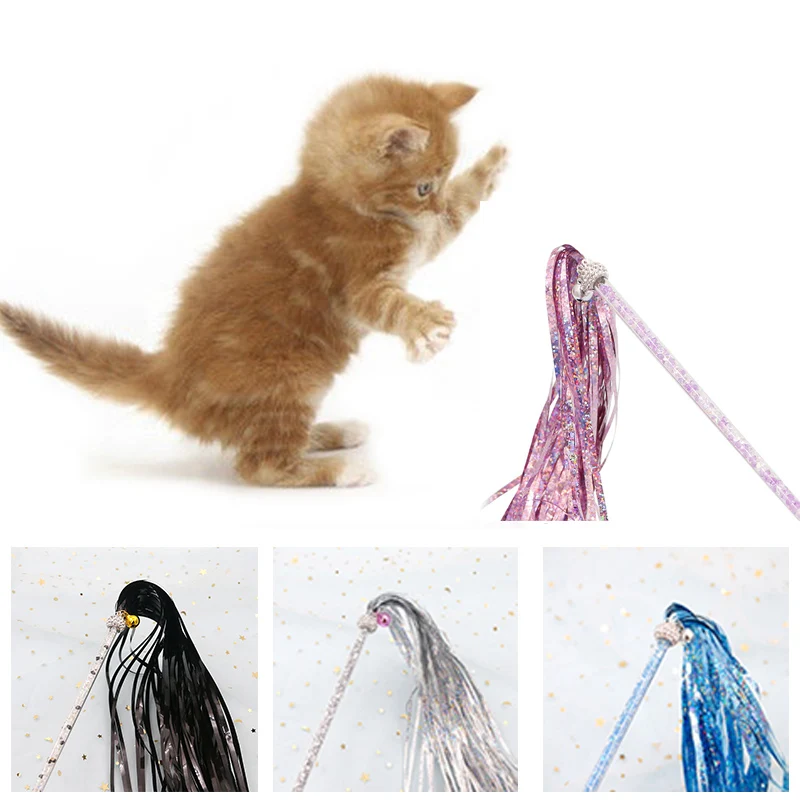

1pc Pet Cat Kitten Toys Cat Bling Playing Toys Tassel Fishing Pole Cat Teaser Sound Toys With Silver Bell Drop Shipping