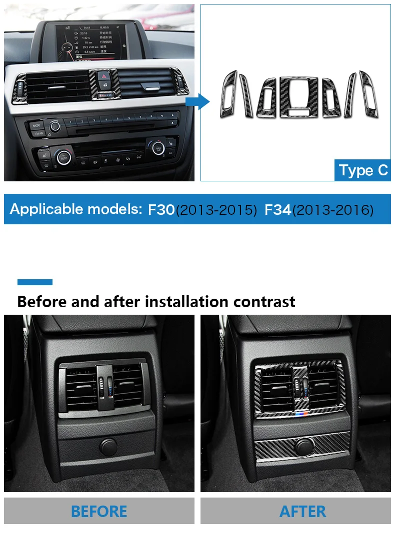 Carbon Fiber Car Center Console Air Outlet Frame Air Conditioning Vent Trim Sticker Styling for BMW F30 F34 Accessories (3)