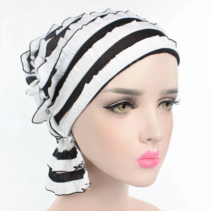 

Helisopus Fashion Women Muslim Turban Chiffon Ruffle Cancer Chemo Hat Head Wrap Beanie Cap Headwear for Women