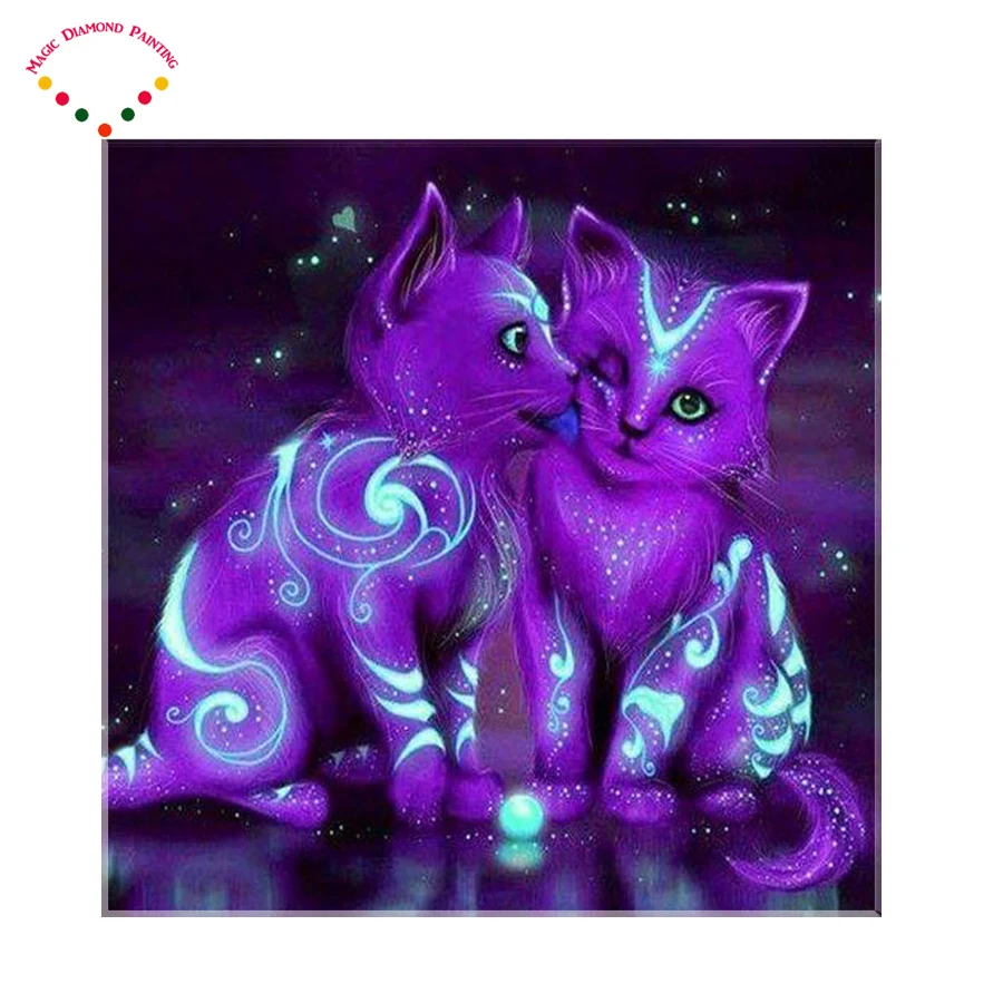 Diamond Вышивка Фиолетовый кот 5D два фиолетовый кошек DIY алмаз живопись полный укроп