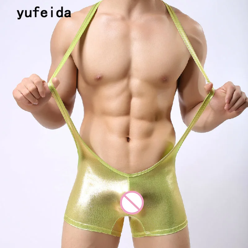 Yufeida مثير للرجال ملابس داخلية حللا المصارعة القميص بريليانت الذهب الغرام جلد يوتار هدفين المثيرة نطيل Yufeida مثير للرجال ملابس داخلية حللا المصارعة القميص بريليانت الذهب الغرام جلد يوتار هدفين المثيرة نطيل