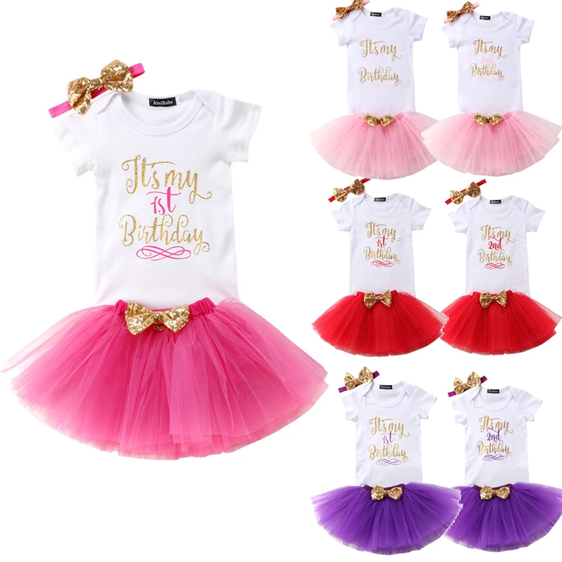 It/'s My 1//2 1st 2nd Birthday Outfits Baby Girls Romper Tutu Skirt Headband Set