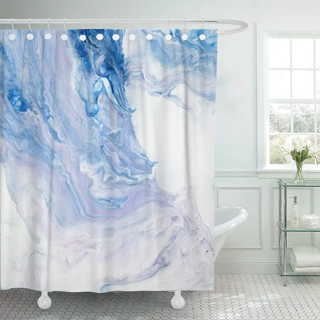 Shower Curtain Blue and Pink Abstract Hand Liquid Painting on Canvas Close Up Fragment of Original Decorative Bathroom | Дом и сад