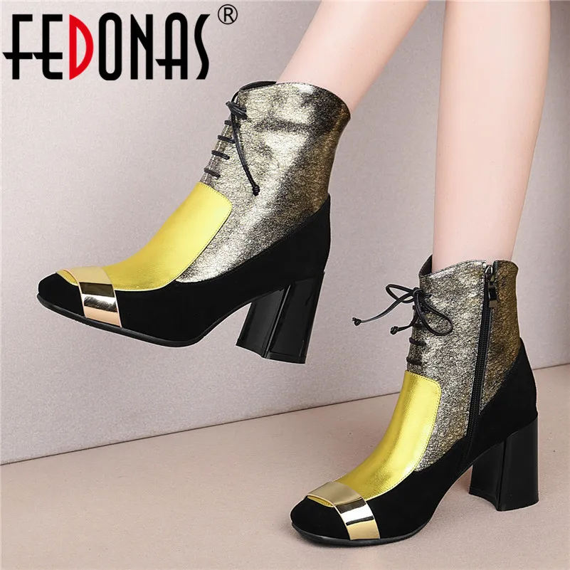 FEDONAS Women Autumn Winter Genuine Leather Ankle Boots Zipper High Heels Short Boots Fashion Party Night Club Shoes Woman