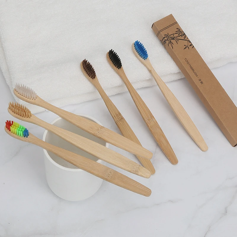 Green 1PC Natural Bamboo Handle Toothbrush Rainbow Colorful White Soft Brush Bamboo Toothbrush Environmental Oral Care 2