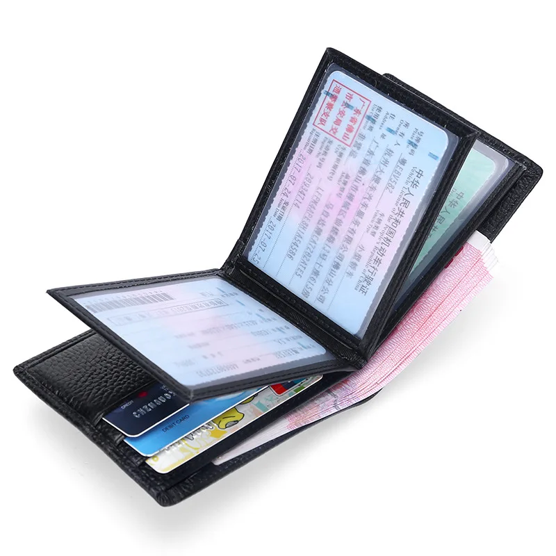 

High-grade Genuine Leather Wallet 4 Card Slot 3 Driver's license Card Holder Wallet Fashion Men Wallets Cow Leather Purse 2018