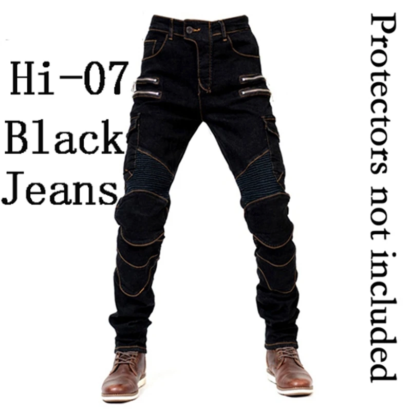 Hi-07 Black jeans O Мотоциклетные брюки мужские мото джинсы на молнии защитное снаряжение для езды на мотоцикле брюки для мотокросса с карманами на молнии мото брюки - Цвет: Hi-07 Black jeans O