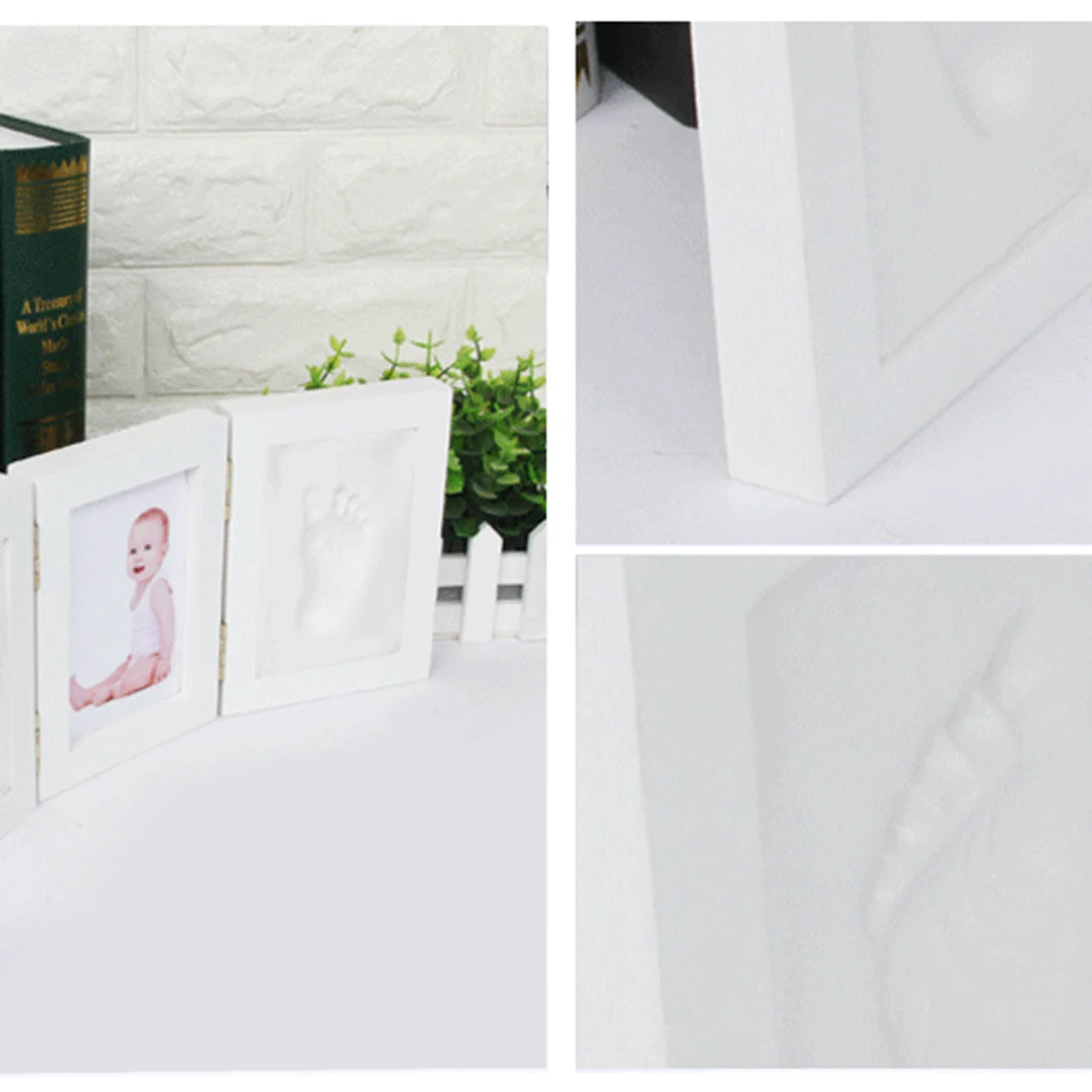Baby Hand&Foot Print Hands And Feet Mold Maker Solid Wooden Photo Frame With Cover Fingerprint Mud Set Baby Growth Memorial Gift