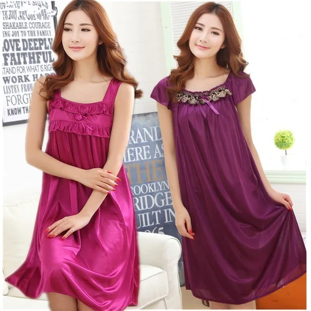 Женская шелковая ночная рубашка с коротким рукавом большие размеры|nightgown female|silk