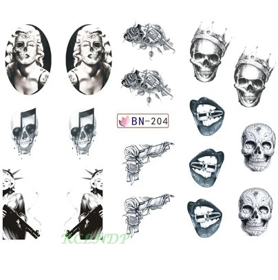 Водная наклейка для слайдер для украшения ногтей череп Мэрилин Монро Статуя Свободы Пистолет Дизайн Наклейка лак аксессуары - Цвет: Белый