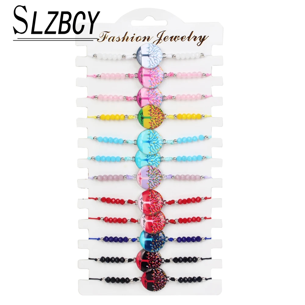 

Tree of Life Hamsa Hand Crystal Charm Bracelets Women Handmade Braided Adjustable Shell Beads Bracelet Rope Chain Jewelry Gifts