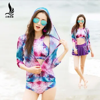 

shanqi bikini Polyester Swimming Suit women Small Chest Gather Together Loose Coat Thin Sexy Swimwear Sunscreen