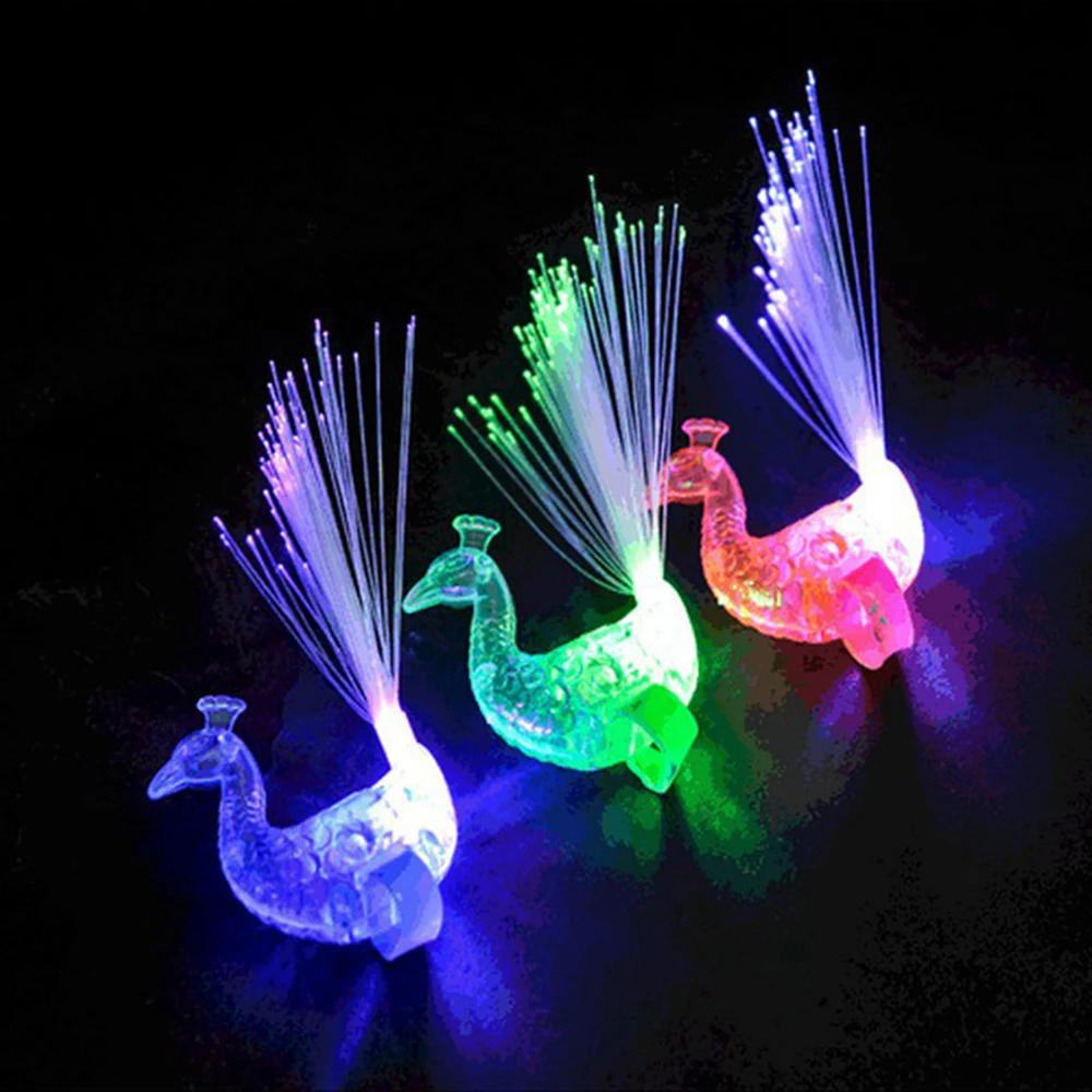

1PC Creative Magic Shiny Ring Finger Led Colorful Peacock Shape Finger Light-emitting Children's Toys Night Light Finger Toy