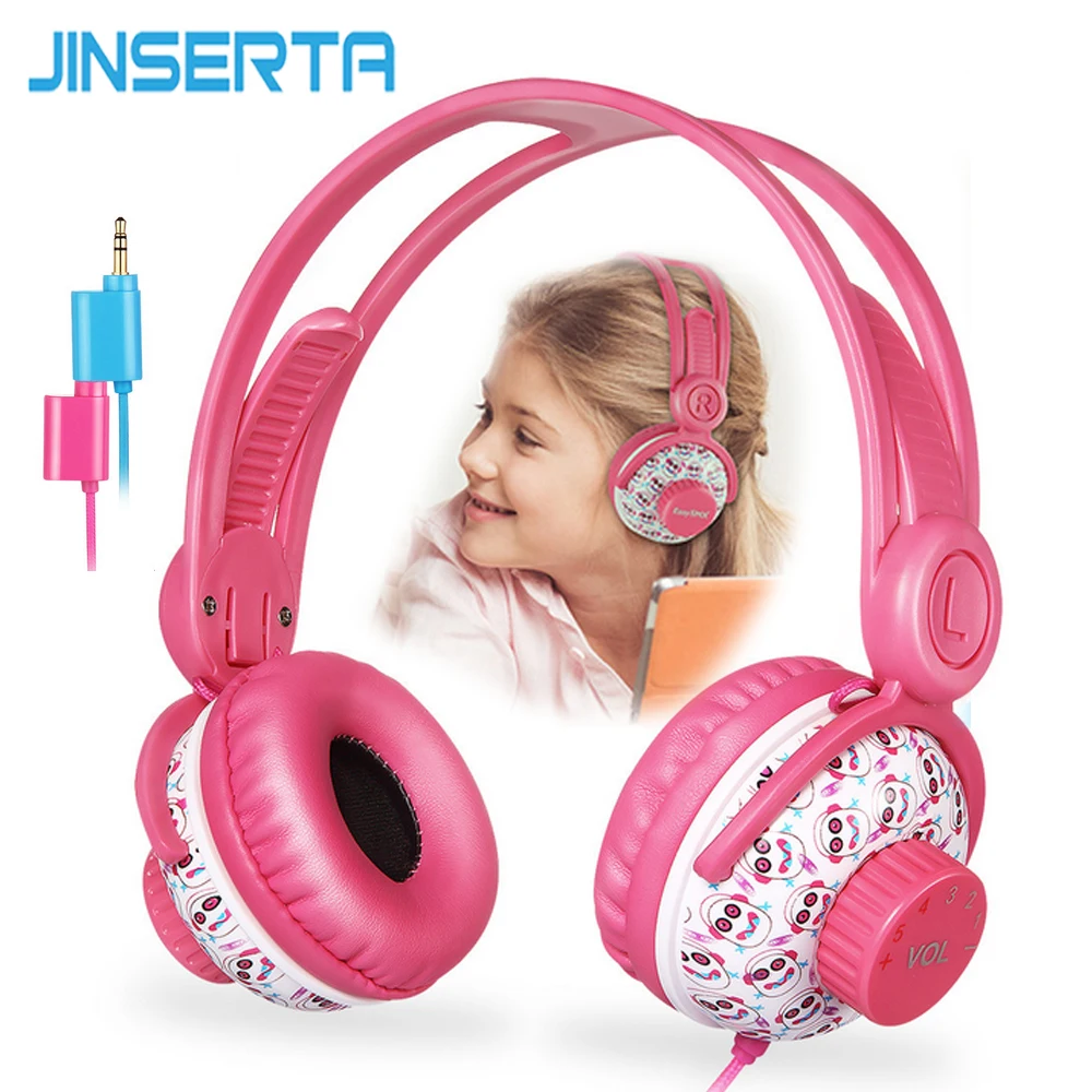 JINSERTA Kids Headphones Cute Headphone with Safe Volume Limiting Share Port 3 5mm Plug Children Headphones for iPhone iPad PC