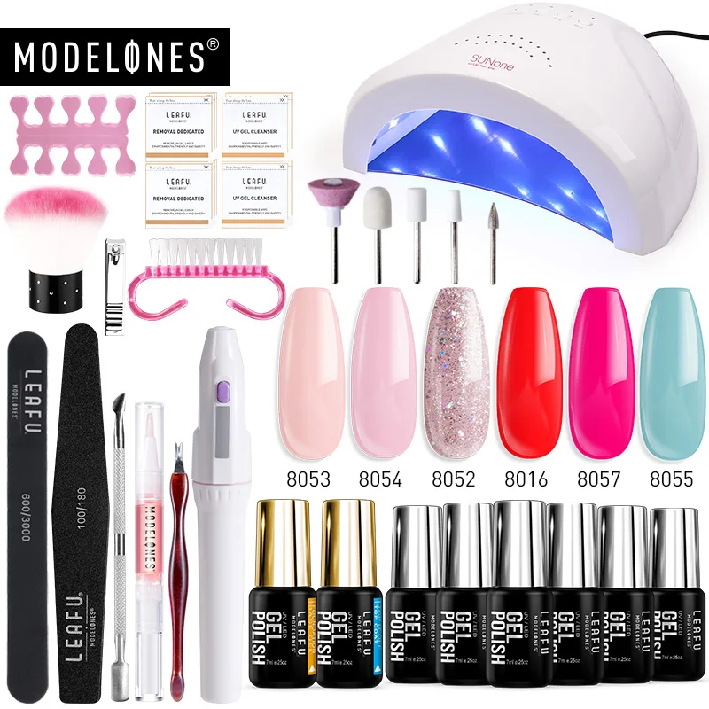 nail set with drill Modelones 20 шт./лот 48 Вт Sunone Светодиодная лампа Гель-лак для нейл-арта набор электрические сверла Инструменты маникюрные наборы Полупостоянный 6 цветов гель - Цвет: nail set with drill