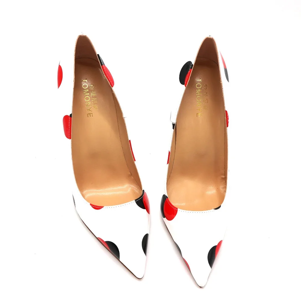 Г. Весенние новые стильные женские туфли на высоком каблуке 120 мм из белой лакированной кожи с черным и красным круглым носком, распродажа, размер 33