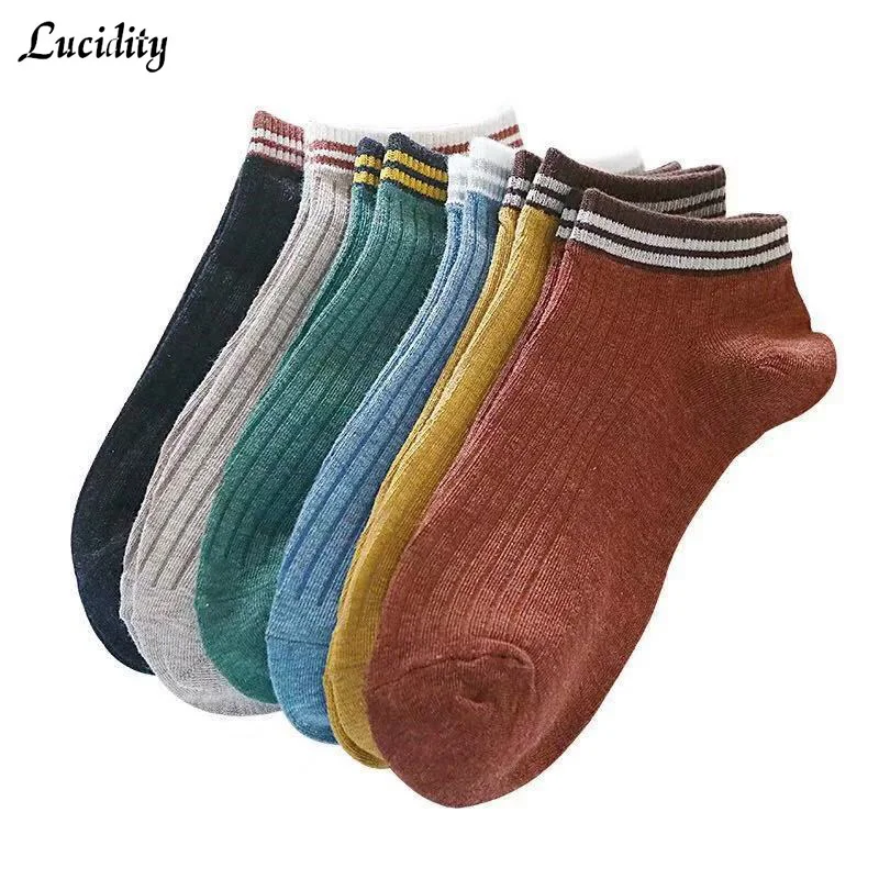 

5pairs/lot=10pieces Summer College Wind Luokou Two Bars Short Socks Female Cotton Striped Shallow Mouth Boat Socks Ladies