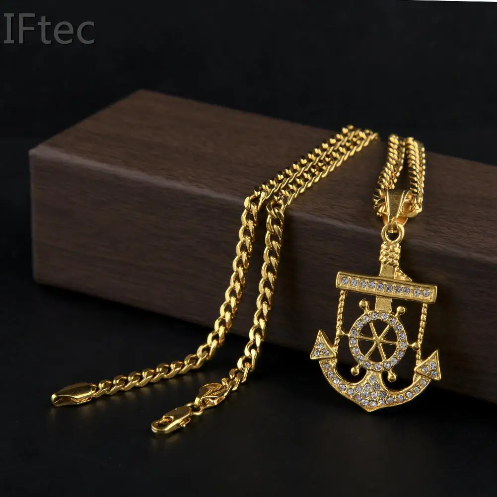 Iftec Men's Stainless Steel Pendant Necklace Anchor Nautical Steering Wheel Jesus Christ