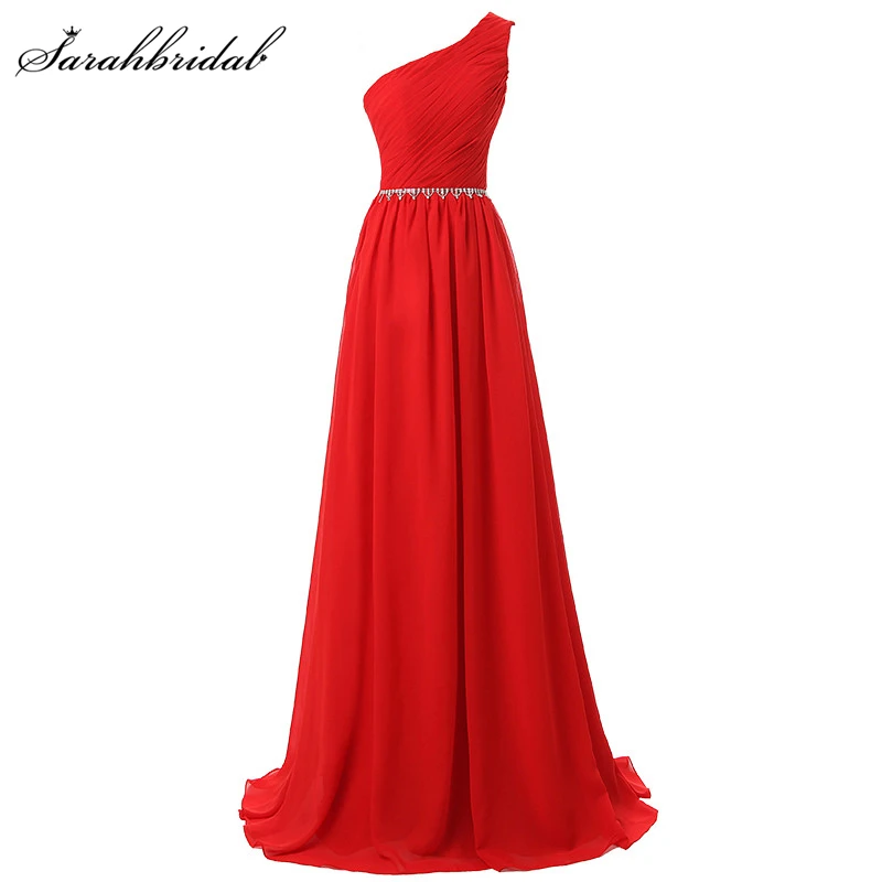 

Sweety Ever Pretty Long Prom Dresses A Line One Shoulder Zipper Floor Length Chiffon Evening Dress Vestido De Festa SD343