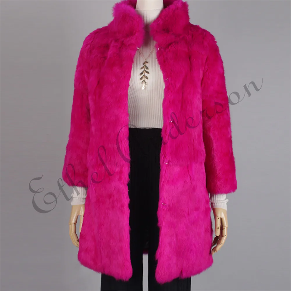 Этель Anderson Женское пальто из натурального кроличьего меха 70 см длинная куртка винтажная Меховая куртка Верхняя одежда воротник-стойка