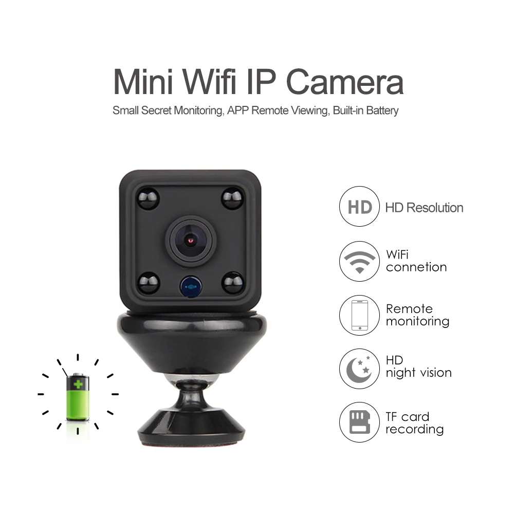 

Wi-fi Mini Camera Battery Powered Security Camera 1080P Invisible NightVision TF Card Storage Mobile Phone View akku wifi kamera