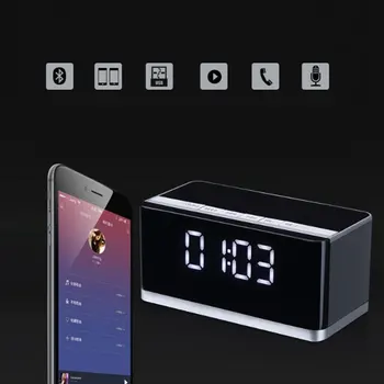 

Wireless Bluetooth Speaker with Time Display Portable Super Bass Wireless Stereo Speakers Clock Alarm TF FM Radio Temperature