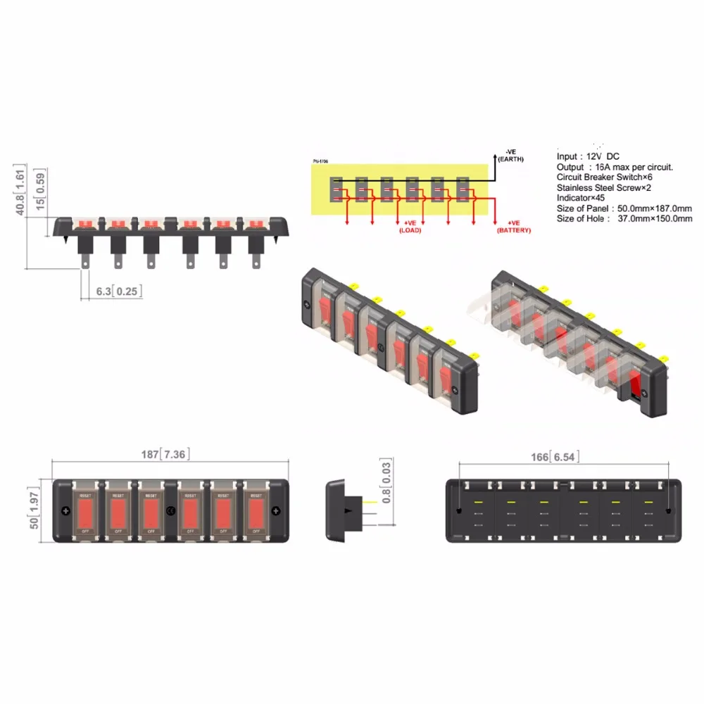 6 банд 12 в водонепроницаемый кулисный переключатель панель автоматические выключатели для автомобиля RV Морской лодки универсальный переключатель