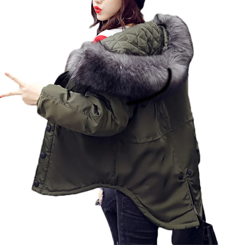 

Oversized Coats Fur Collar Winter Coat Women Short Military Jacket Cotton Parkas Outwear Hooded Jacket Women Abrigos Mujer C3582