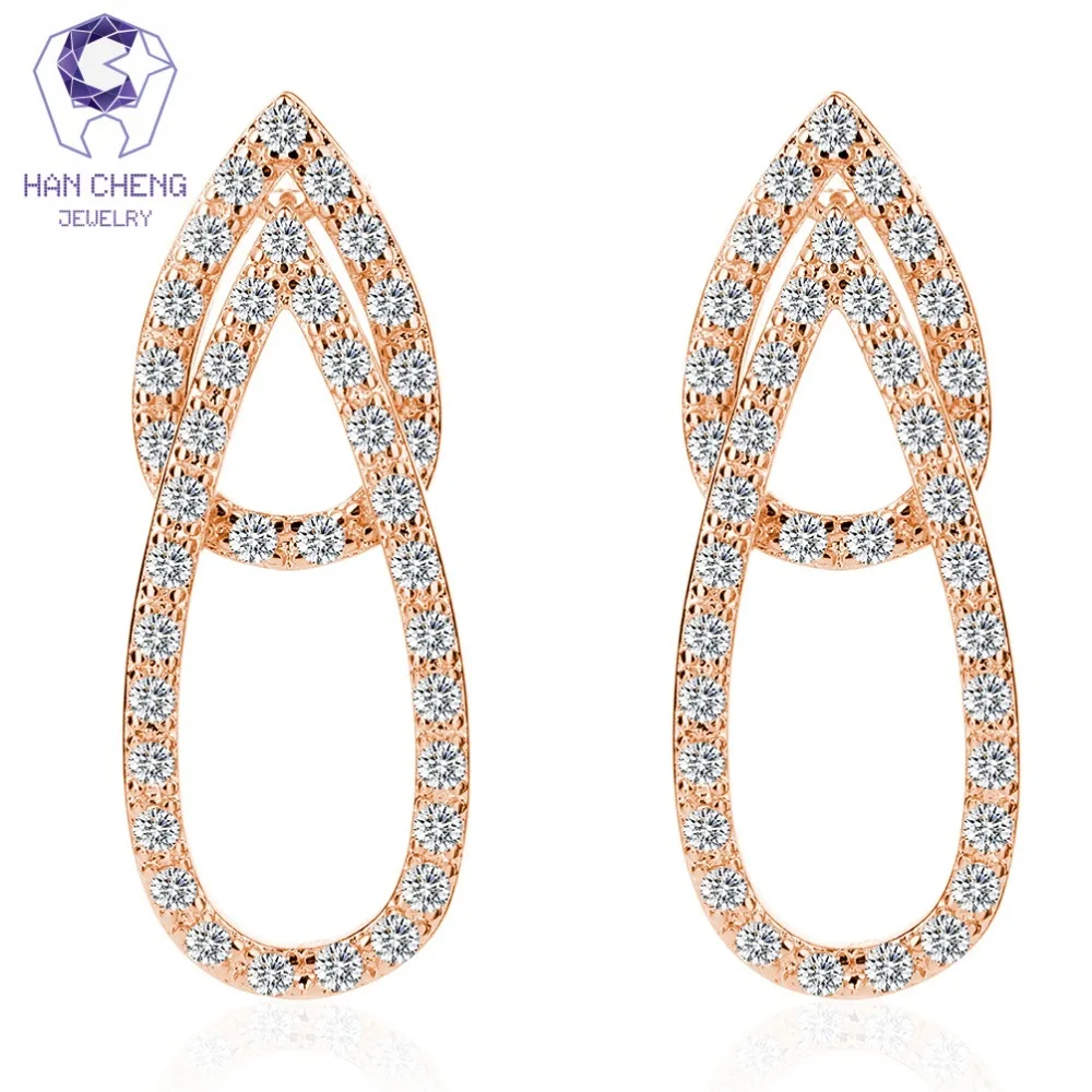 

HanCheng New Fashion Luxury Golden Nail Dangle Hanging CZ Zircon Gem Stone Water Drop Earrings For Women Jewelry brincos bijoux