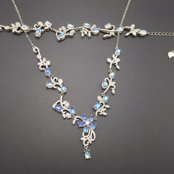 Super luxurious natural moonstone set, the latest product, blue moonstone bracelet necklace. 925 silver. 1