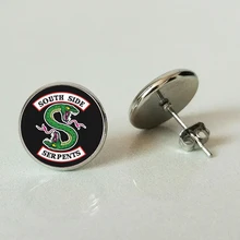 Американский ТВ ривердейл серьги-гвоздики гадюка узор стекло Кабошон Шарм серьги-гвоздики Поклонники подарок