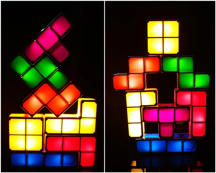 DIY Tetris светильник-головоломка, Штабелируемый светодиодный настольный светильник, конструктор, блок, Ночной светильник, ретро игровая башня, Детская красочная кирпичная игрушка