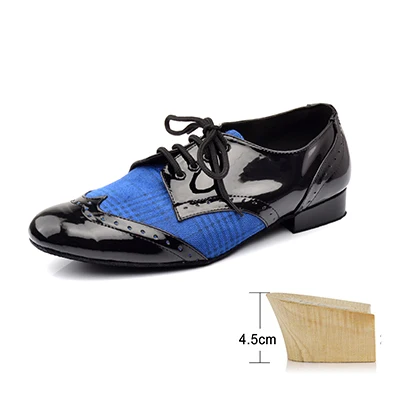 Ladingwu/Мужская обувь для танцев на низком каблуке; обувь для латинских танцев; Мужская обувь для сальсы, танго, бальных танцев; искусственная кожа и фланель; цвет желтый, синий - Цвет: Blue 4.5cm