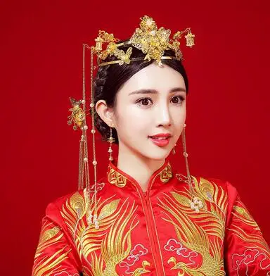 Details about  / Chinese Wedding Bridal Phoenix Crown Tassel Headgear Retro Xiuhe Headdress Zha19