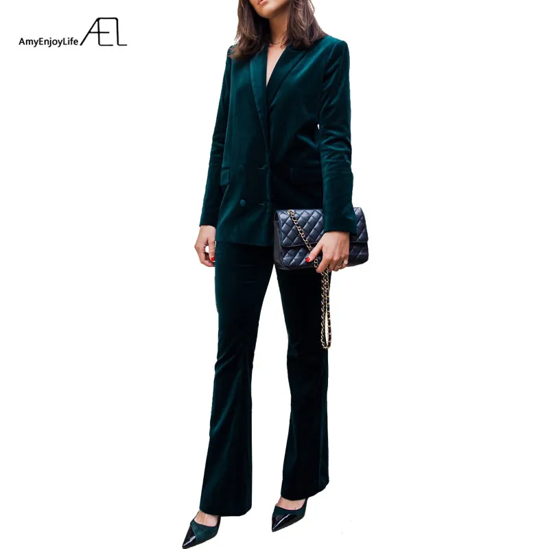 

AEL Slim Casual Women Suit 2017 Autumn Clothing Velvet Two Piece Set High Quality