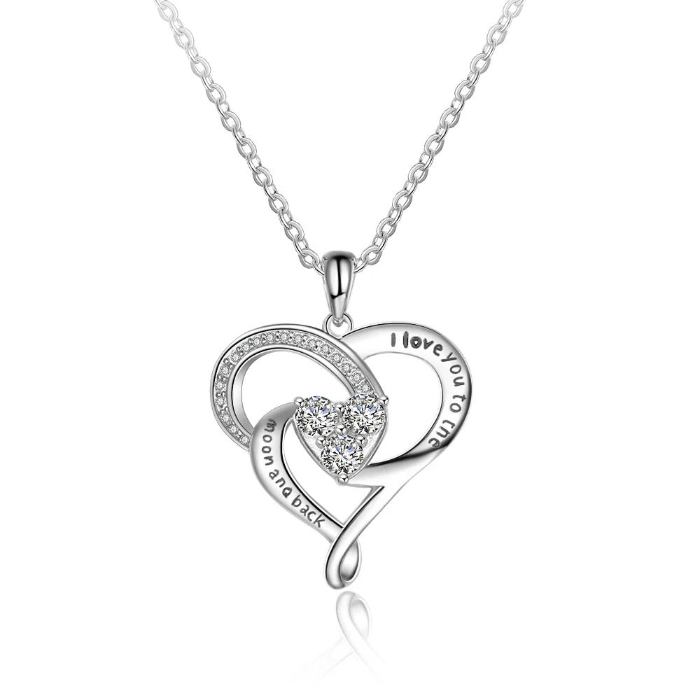 

I love you to the moon and back" 925 Sterling Silver Heart Necklaces&Pendants Shiny CZ Elegant Wedding Women Jewelry (NE103112)