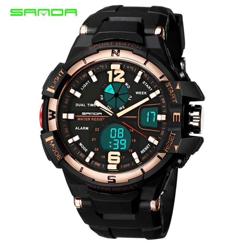 SANDA g estilo dos homens da marca dos esportes da forma do relógio militar relógio dos homens digital LED relógio de quartzo relógio masculino Relogio Masculino