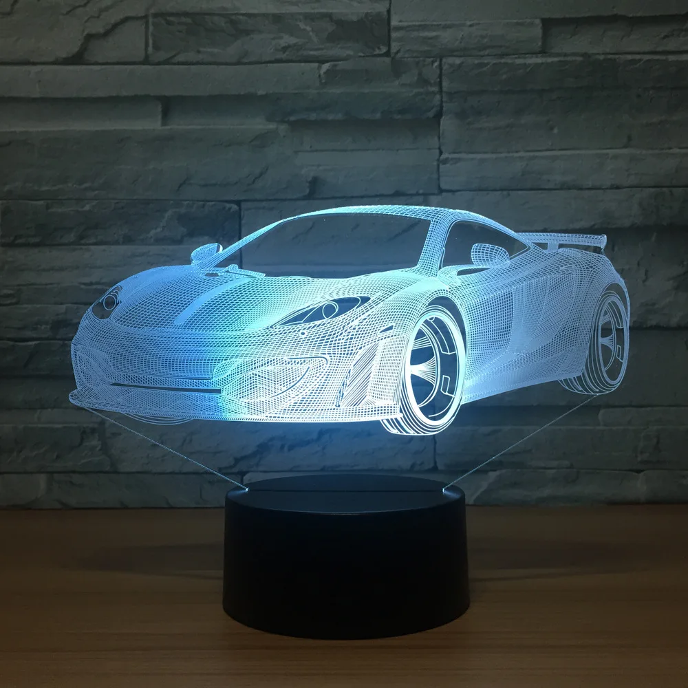 Cool Car Acrylic 3D Hologram Lamp 7 Color Change Night Light Baby Touch Switch Colored lights LED U