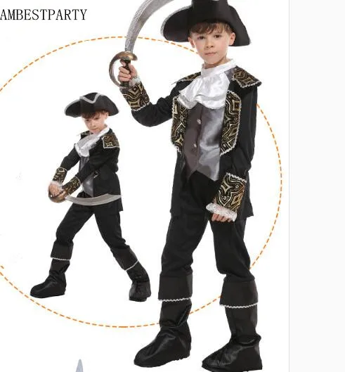

2018 Pirates of the Caribbean Halloween costume children Pirate Captain Cosplay boy pirate costume Masquerade Dress AMBESTPARTY