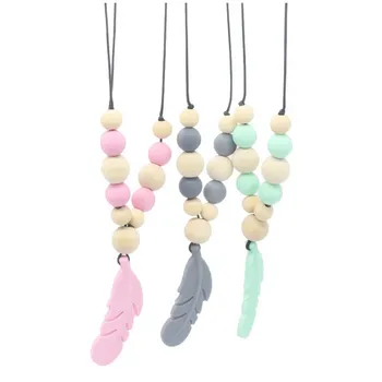 

Baby Teething Toy Silicone Training Baby Teethers Necklace Feather Pendant Necklace Chewing Toy Gifts Beads Pacifier Clip
