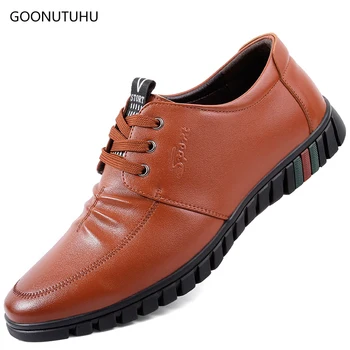 

2019 new fashion men's shoes causal leather lace-up classic black brown shoe man young work soft light waterproof shoes for men