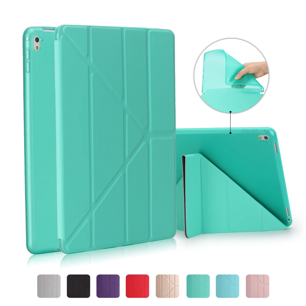 

NEW For ipad Pro 9.7 A1673`1674`A1675 , 4 Shape Bracket Smart Sleep Wake Up Advanced TPU Soft Shell PU Leather Cloth Rear Cover