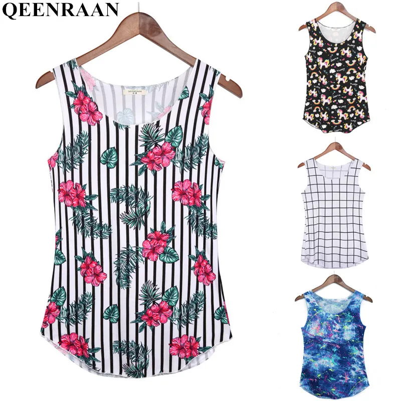 

2019 Harajuku Women Crop Top Tank Cartoon Tank Tops Vest Summer Female Vintage Lattice Stripe Floral Print Slim Top Shirts Femme