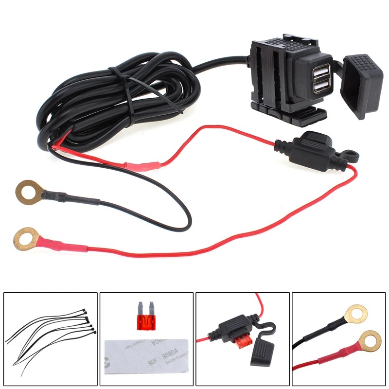 

Dual USB 12V Durable Black Waterproof Motorcycle Handlebar Power Charger Supply Port Socket Suitable for Phone / GPS / MP4