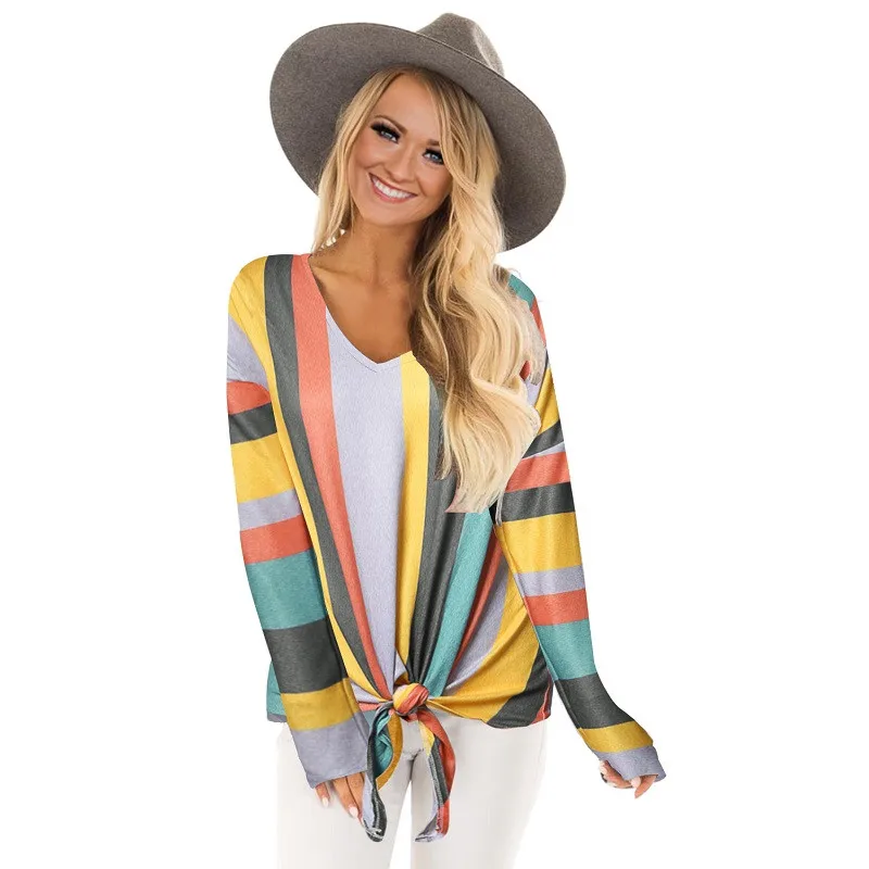 Grayish-Multi-Striped-Tie-Front-Long-Sleeve-Top-LC251551-11-1