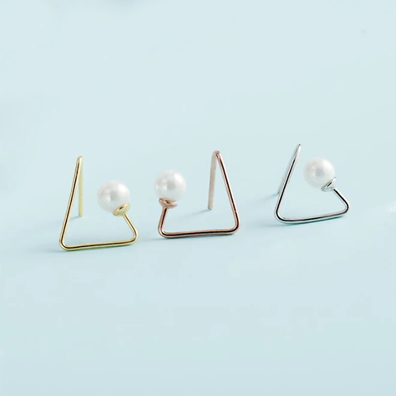 

Ruifan Korean Rose/Gold/Silver Simple Triangle Shape Pearl 925 Sterling Silver Stud Earrings for Women Party Fine Jewelry YEA178