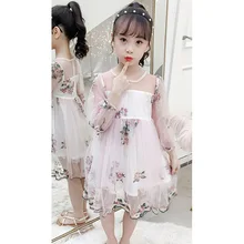 Платья для девочек с цветочной вышивкой; платье принцессы для девочек Детская Повседневное Сетчатое платье для девочек, летняя одежда для подростков девочек на возраст 6, 8, 10, 12 лет 14