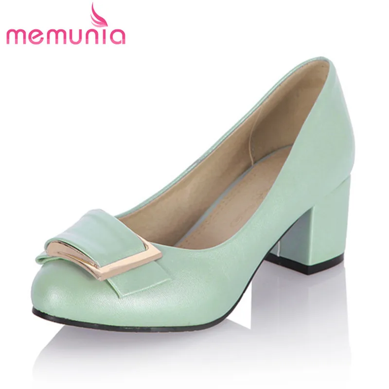 

MEMUNIA Hot sale metal decorative fashion shoes for women thick heel platform pumps round toe high heels wedding shoes