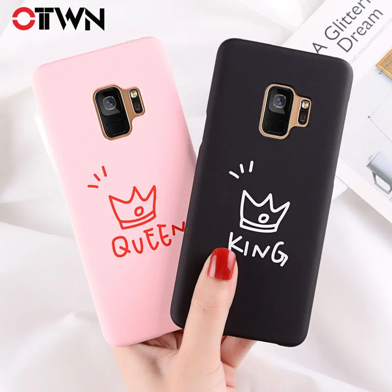 

Ottwn Phone Case For Samsung Galaxy S9 S8 Plus S7 Edge Note 8 note 9 Hard PC Cover Cartoon Crown Letter KING QUEEN Slim Cases