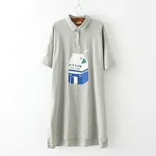 Летние Женщины Harajuku Опрятный Коробки Молока Свободные Повседневная С Длинным Рубашка Turn Down Воротник Женщин Футболки Серый С Коротким Рукавом